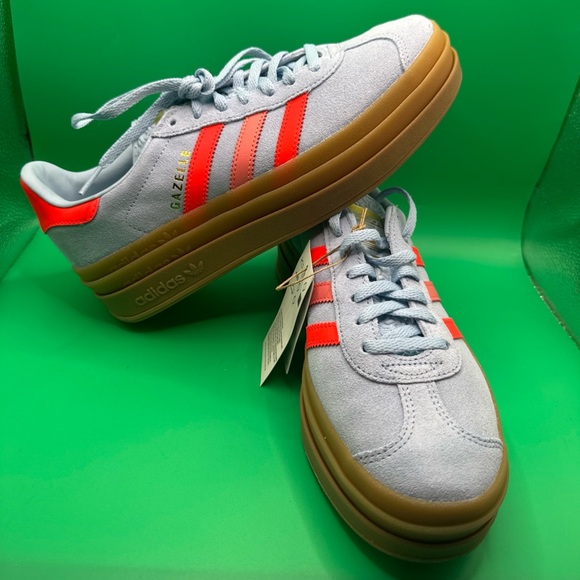 size 6.5 Adidas Gazelle Bold J Womens Light Blue/Orange Platform Y2K Sneakers - Picture 2 of 11